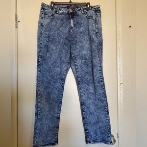 One Five One Ultra Soft Knit Blue White Acid Wash Jean Pants Women's Size 18W